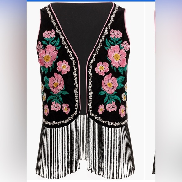 Agua Bendita Otis Nopal Floral Embroidered Cover-up Vest Fringe - Picture 1 of 11